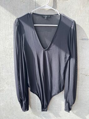Lulu's Black V-Neck Long Sleeve Bodysuit